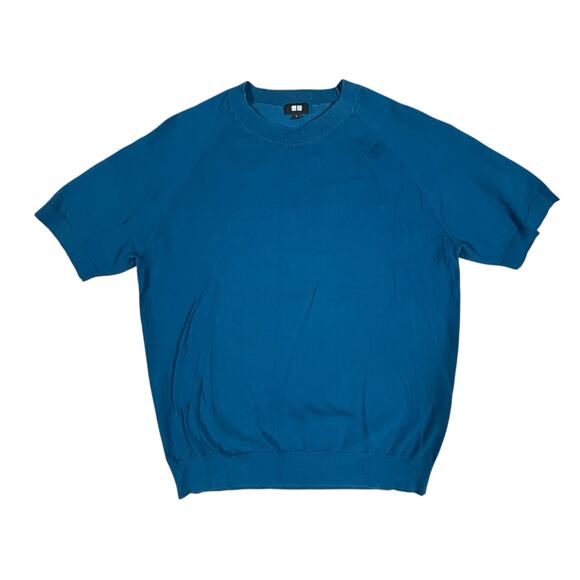 UNIQLO BLUE GREEN MEDIUM LIGHTWEIGHT SHORT SLEEVE SWEATER - Picture 1 of 4